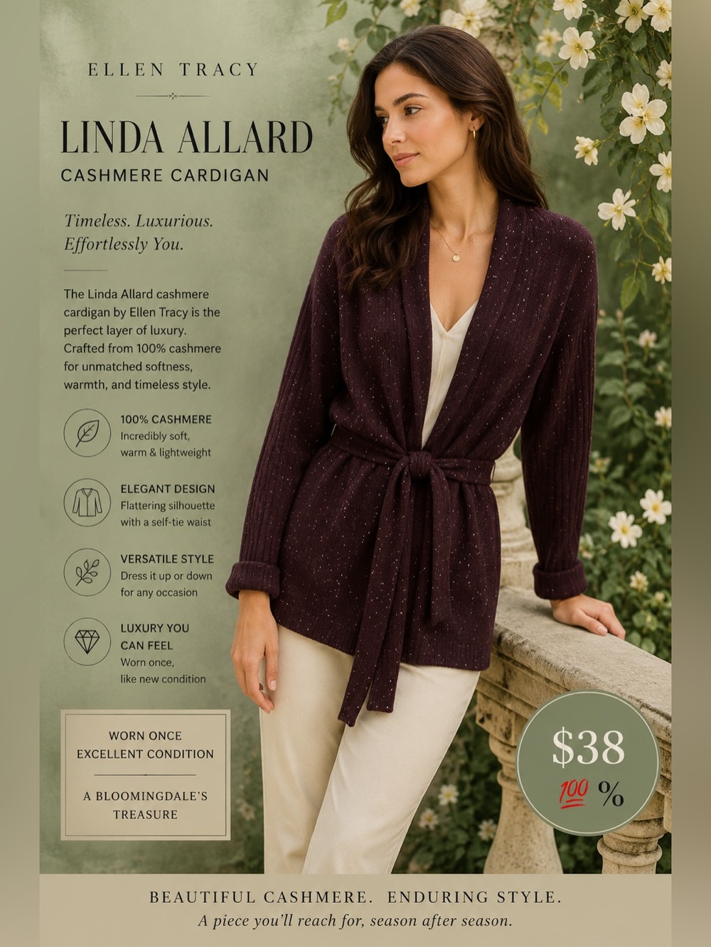 Linda Allard Ellen Tracy 💯 % cashmere worn once from Bloomingdale’s